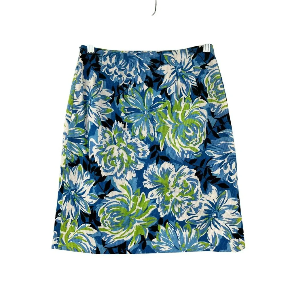 Grace Elements Skirt 2P Petite Blue Green Floral Cotton Blend Bow Pockets Used - Picture 13 of 13